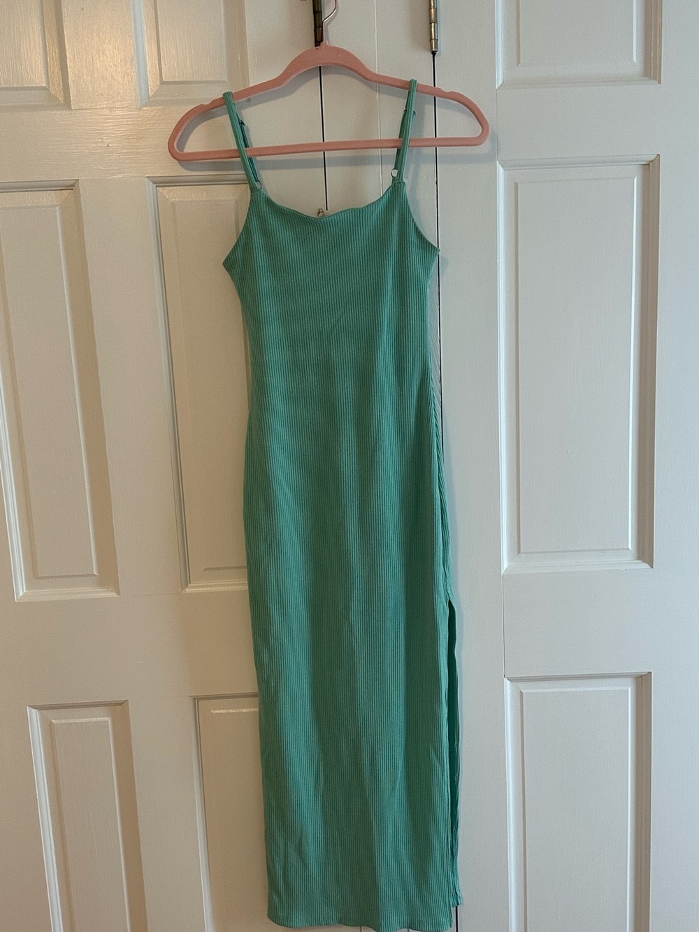 Tyche Mint Green Ribbed Spaghetti Strap Maxi Dress